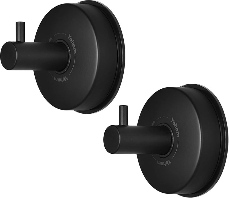 OHOM Suction Cup Hooks Shower Towel Holder Stainless Steel Vacuum Bathroom Shower Hook Suction Towel Rack Kitchen Organizer for Bathrobe Loofah Matte Black 2Pcs - Image 1